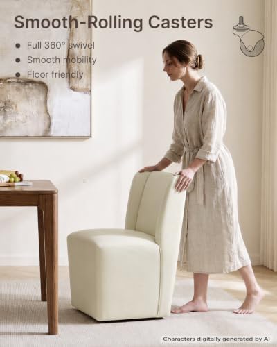 KISLOT Upholstered Dining Chairs Set of 1 with Hidden Casters, Cream