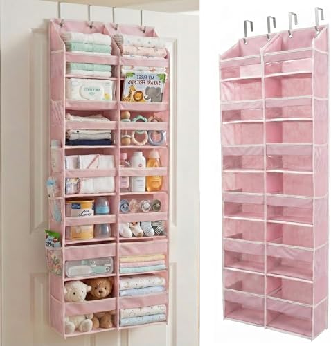 Over the Door Organizer, 6-Tier XL, 100D Fabric, Baby Pink