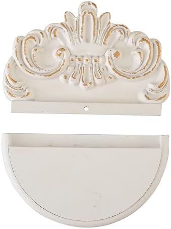 European Floating Wood Shelf with Distressed Scroll Carving, 10" L