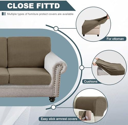 UNBBRRL Seat Cushion Cover and Back Covers for Corner Sofa Stretch Jacquard, Non Slip L Shaped Sofa Slipcover with Storage Ottoman, Sectional Couch Cover for Chaise Lounge (Khaki,16 x 45 x 6”)