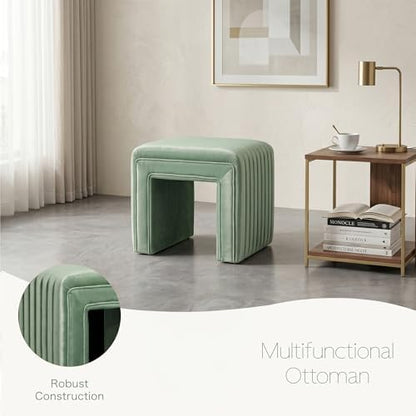 Get Set Style Vanity Stool Chair,Modern U‑Shaped Vanity Stool, Fully Assembled Velvet Ottoman Foot Stool, Decorative Accent Stool Extra Seat for Makeup Room, Living Room, Entryway, Bedroom