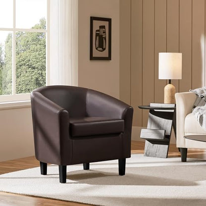 Yaheetech Accent Chairs, Faux Leather Barrel Armchairs Espresso