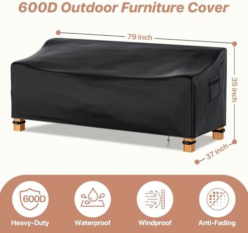 Outdoor Couch Cover Waterproof, 78" Wx 33" Dx 32" H Patio Furniture Covers Waterproof, Windproof 2-Seater Sofa Cover Heavy Duty with Air Vent and Handles for Lawn, Backyard Deck, Black