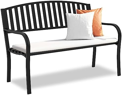 Outdoor Bench Garden Bench, Weatherproof Anti-Rust Heavy-Duty Outside Benches Clearance, Wrought Iron Metal Bench for Front Porch, Patio, Park