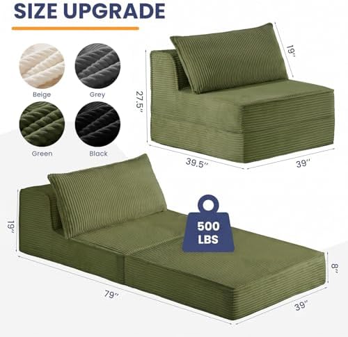 Erament Folding Sofa Bed, 8" Convertible Sleeper Sofa Fold Out Chair Bed with Pillow, Portable Floor Couch Lounge Sofa for Living Room Bedroom Guest Room, Green