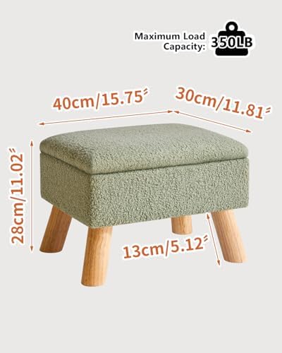YMYNY Storage Ottoman,Small Foot Stool, 15.75"×11.81"×11.02" Green,HBD042GR