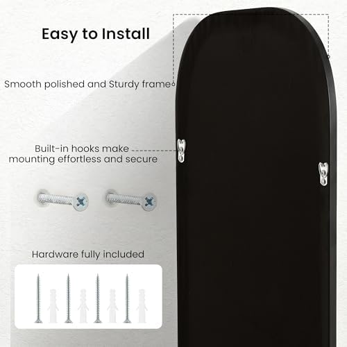 Arch Wall Mirror for Wall Mounted, Tempered Glass, Wood Grain Finish Frame Wall Mirror Decorative for Bedroom Living Room Vanity Mirror (Black, 36" L x 24" W)