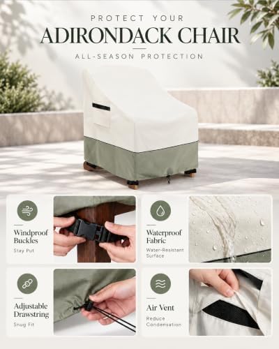 Patio Adirondack Chair Cover 2 Pack,Waterproof Heavy Duty Outdoor Chair Covers,Patio Adirondack Chair Cover for Outdoor Chair(30W x 34 D x 36 H inches),White&Grayish Green