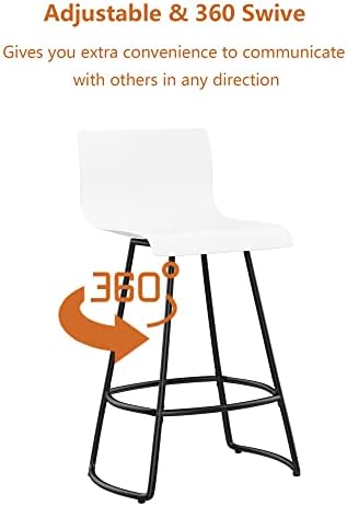 Bar Stools Set of 4 Counter Height Bar Stools Modern Swivel Bar Chairs with Back Plastic 26" Metal Counter Height stools Kitchen Dining Chairs Bar Funiture,White