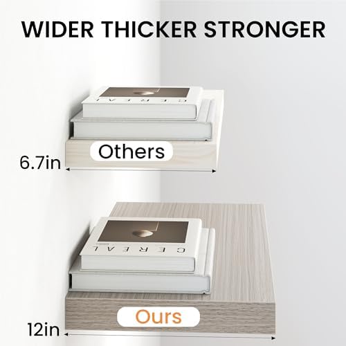 36 Inch Floating Shelves for Wall, 12 Inch Deep Shelves for Bedroom, Kitchen, Bathroom Wall Mounted, Rustic Wood Floating Shelf with Invisible Brackets for Books, Storage, Decor, Gray, 3 Pack