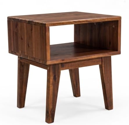 Acacia Serena Nightstand Solid Wood Nightstand with Open Storage Shelf, Wood Bedside Table, Night Stands for Bedroom - Walnut