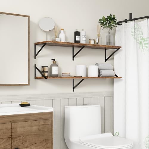 40 Inch Floating Shelves, 10 Inch Deep Wall Shelf, 40 x 10 Floating Shelf Set of 2, Wood Floating Shelf Wall Mounted, Large Kitchen Living Room Bedroom Storage Shelves, Rustic Brown