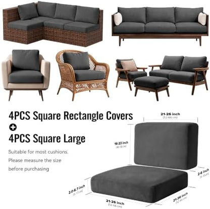 8Pcs Outdoor Cushion Covers, Stretch Patio Furniture Couch Chair Slipcovers