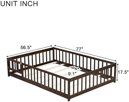 Bellemave Full Montessori Floor Bed Frame with Slats,Espresso