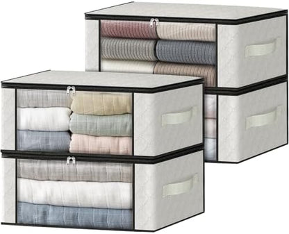 HomeHacks 4-Pack Clothes Organizer Storage Bags, 35L Storage Bins, White