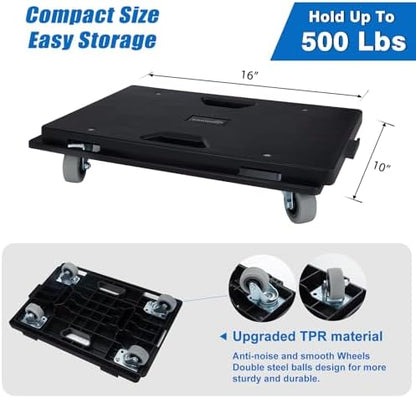 2 Pack Furniture Dolly Upgraded Dollies Connectable with 4 Wheels Small Flat Dolly Cart with 500 LBS Capacity for Heavy Appliance, Black