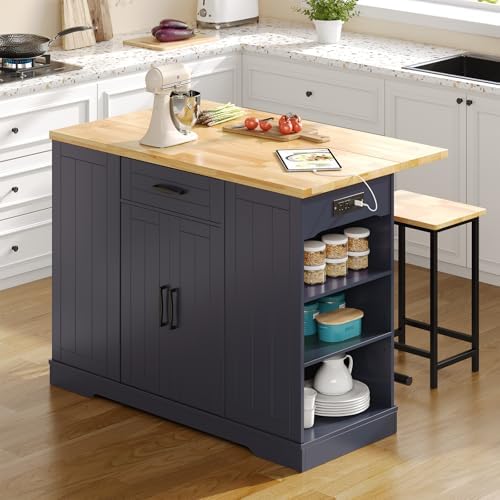 47" Kitchen Island with Seating, Include 2 Chairs, Blue