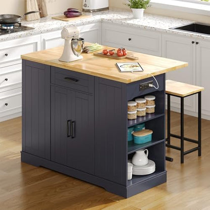47" Kitchen Island with Seating, Include 2 Chairs, Blue