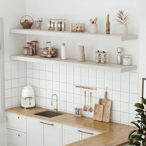 Deep Floating Shelves 72x12” Set of 1, White Birch