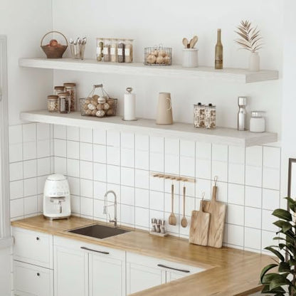 Deep Floating Shelves 72x12” Set of 1, White Birch