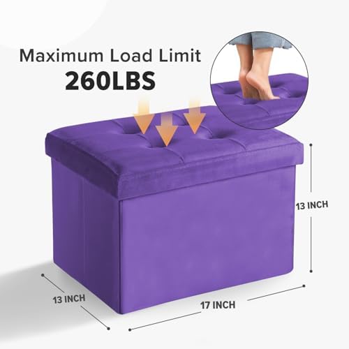 LINMAGCO Ottoman with Storage Small Foot Rest Stool Under Desk Stool Short Folding Footrest for Living Room Bedroom Home Office Dorm 17x13x13in(Purple)