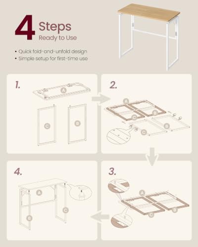VASAGLE Folding Desk, Small Computer Desk, Foldable Table 31.5 Inch