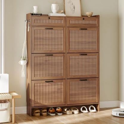 Shoe Cabinet for Entryway with 6 Flip Drawers & 2 Storage Drawers