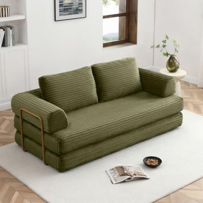 HANXIN 79.5'' Futon Sleeper Sofa Bed, Boneless Couch for Living Room, Green