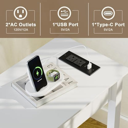 End Tables Living Room Set of 2 with Charging Station and 2 Drawers