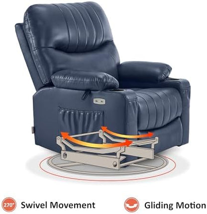 MCombo Oversize Swivel Glider Recliner Chair with Heat & Massage 7785 Blue