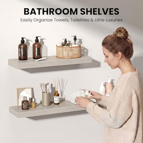 20" Floating Shelves for Wall, Set of 3, 8" Deep, 1.5" Thick, Gray