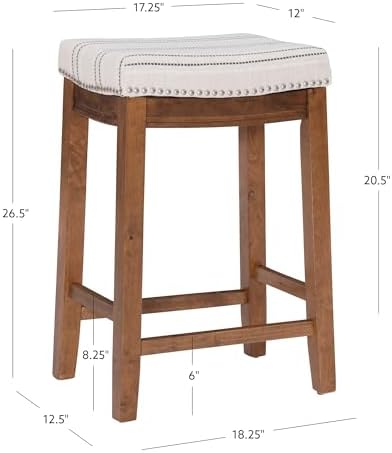 Linon Kingston Natural Wood with Upholstered Linen seat 24 Inch Seat Height Backless Counter Stool