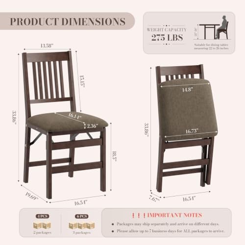 Wooden Folding Dining Chairs Set of 2 with Fabric Cushion, Pre‑Assembled