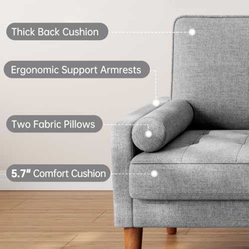 Vesgantti 48" Loveseat Sofa, Small Couch with Solid Wood Legs, Light Gray