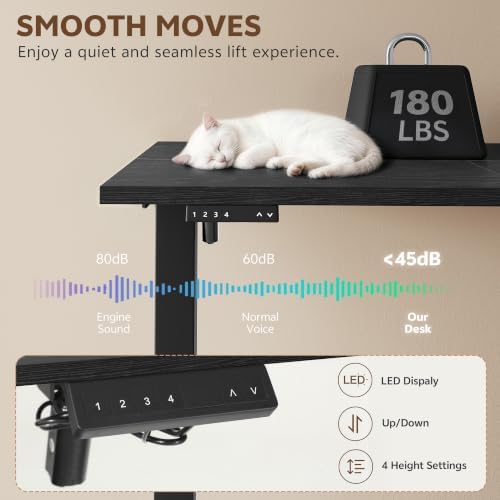 47 Inch L Shaped Desk with 3 Drawers Electric Standing Desks with Storage Computer Table Adjustable Height with Power Outlets 4 Memory Presets for Home Office, Black