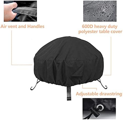 Round Fire Pit Cover 40-44 Inch 600D Heavy Duty Gas Firepit Cover with Drawstring and Handles, PVC Coating Waterproof and Fade Resistant (44" Dia x 18" H)