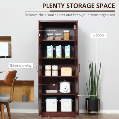 HOMCOM 63" Kitchen Pantry Cabinet with Doors and Adjustable Shelves, Coffee