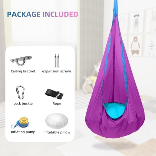 Kids Pod Swing Seat Hammock Chair Indoor Outdoor Purple