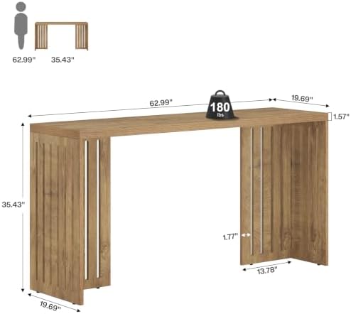 Tribesigns 63-Inch Bar Table with Louvered Base, Natural
