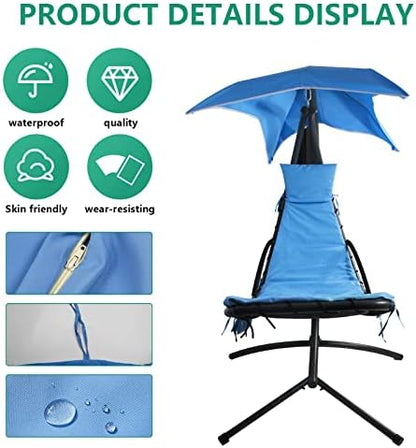MICTONY Outdoor Hanging Lounge Chair Replacement Cushion Cover and Umbrella Fabric, Made for Patio Curved Chaise Hammock Floating Swing Chair Pads, Waterproof Soft Fabric (Cushion Not Included), Blue