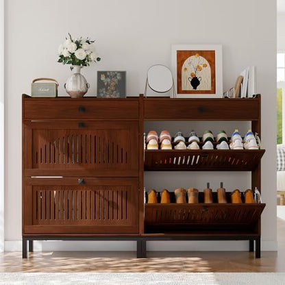 GarveeHome Freestanding Shoe Cabinet for Entryway with 2 Flip Drawers