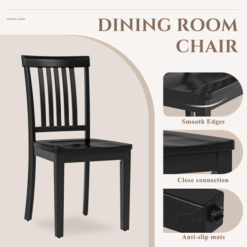COLAMY Wooden Dining Room Chairs Set of 6, Spindle High Back Windsor Kitchen Side Chair, Farmhouse Dining Chairs for Kitchen, Dining Room, Black