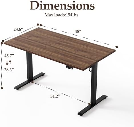 Klicelor 48 x 24" Electric Standing Desk, Height Adjustable, Dark Walnut