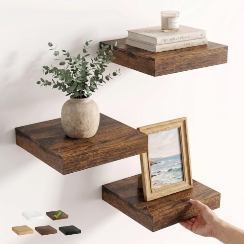 Dreamland 10 Inch Floating Shelves for Wall, Set of 3, Brown