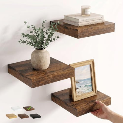 Dreamland 10 Inch Floating Shelves for Wall, Set of 3, Brown