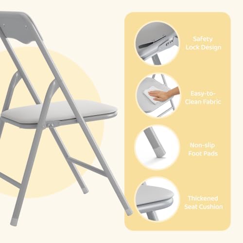 JOYMOR Kids Folding Table and Chairs Set, 5-Piece Metal Frame Activity Set with Easy-Fold Design for Playroom & Classroom, Gray