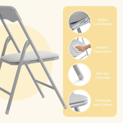 JOYMOR Kids Folding Table and Chairs Set, 5-Piece Metal Frame Activity Set with Easy-Fold Design for Playroom & Classroom, Gray