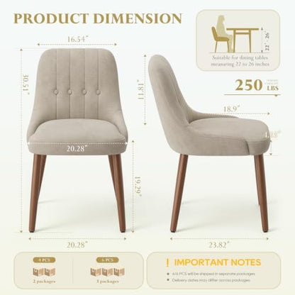 Wooden Dining Chairs Set of 2, Upholstered Fabric Kitchen Chairs with Tufted Button Backrest, Modern Dining Room Chairs with Solid Wood Legs for Kitchen, Camel