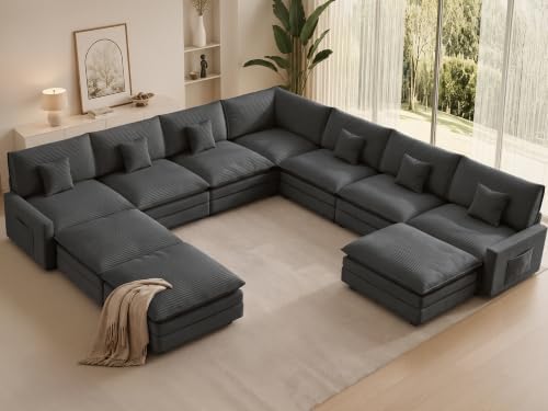Oversized Modular Sectional Sofa, Cozy Cloud Couch with 3 Ottomans & Corner