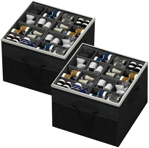 Shoe Organizer for Closet,2 Pack Foldable Shoe Storage Organizer Box Bin with Adjustable Dividers and Clear Cover, Fits up to 16-32 Pairs